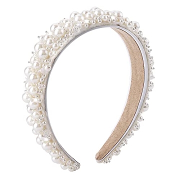 Lusofie Pearl Headbands for Women - Wide Hair Hoop with Rhinestones - Perfect for Weddings and Speci...