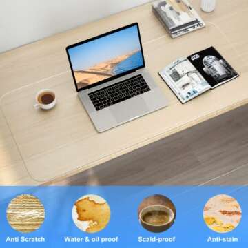 NATRKE Clear Desk Mat Pad, Large Transparent Computer Desk Mat Plastic Desktop Protector, PVC Writin...