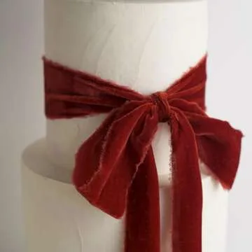 HUIHUANG Rust Red Velvet Ribbon 2 inch Handmade Fringe Ribbon Frayed Silk Velvet Ribbon for Flower Bouquet, Gift Wrapping, Invitations, Holiday Christmas Decor, Wedding Bridal Shower Decor-3 Yards