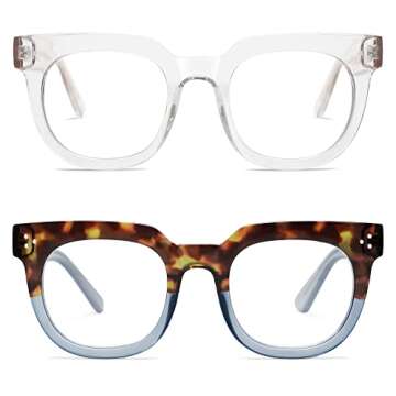 AMOMOMA 2 PACK Retro Oversized Blue Light Blocking Reading Glasses for Women Men,Big Square Computer Womens Readers AM6056 C2+C4 1.0
