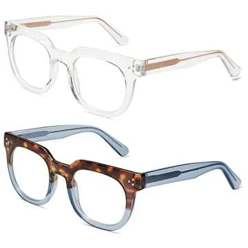 AMOMOMA 2 PACK Retro Oversized Blue Light Blocking Reading Glasses for Women Men,Big Square Computer Womens Readers AM6056 C2+C4 1.0