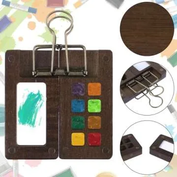 Ouligay 8 Grid Mini Portable Watercolor Palette with A Clip, Wooden Colour Mini Paint Palette, Sketchbook Palette for Water Color, Gouache, Acrylic Paint, Gift for Painters and Artists