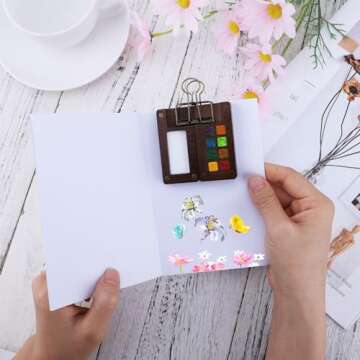 Ouligay 8 Grid Mini Portable Watercolor Palette with A Clip, Wooden Colour Mini Paint Palette, Sketchbook Palette for Water Color, Gouache, Acrylic Paint, Gift for Painters and Artists