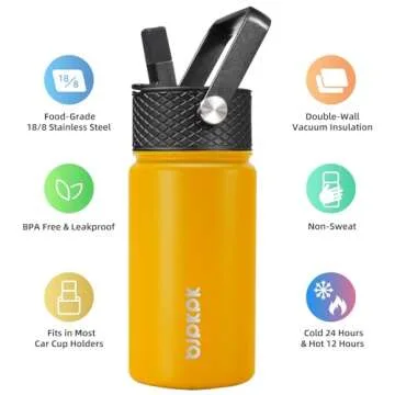 BJPKPK Water Bottle with Straw Lid, 15 oz Insulated Water Bottle, Stainless Steel Metal Water Bottles, Reusable Leak Proof BPA Free Thermos, Flask, Cups,Macaron-Orange