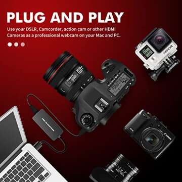 THROUDIA Capture Card, 4K Broadcast Live, Video Capture HDMI Game Capture to USB 1080p60fps, Record via DSLR, Camcorder, or Action Cam, HDMI Capture for MacOS X PC Windows 7 8 10, Black