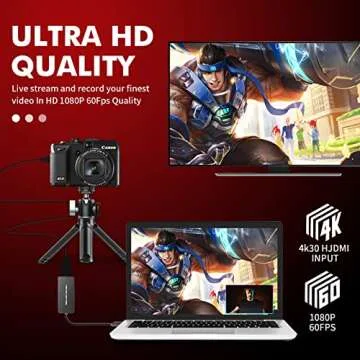THROUDIA Capture Card, 4K Broadcast Live, Video Capture HDMI Game Capture to USB 1080p60fps, Record via DSLR, Camcorder, or Action Cam, HDMI Capture for MacOS X PC Windows 7 8 10, Black