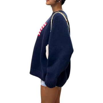 Stylish Women Vintage USA Flag Print Sweater for Fall