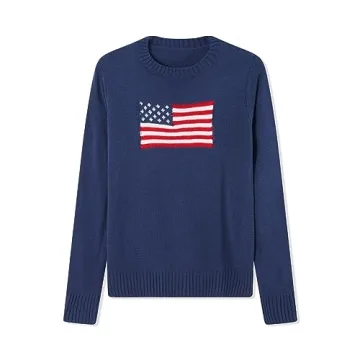 Stylish Women Vintage USA Flag Print Sweater for Fall