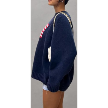 Stylish Women Vintage USA Flag Print Sweater for Fall