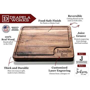 Custom Cutting Boards Wood Engraved - Personalized Cutting Board 100% USA Made - Unique Gifts for Co...