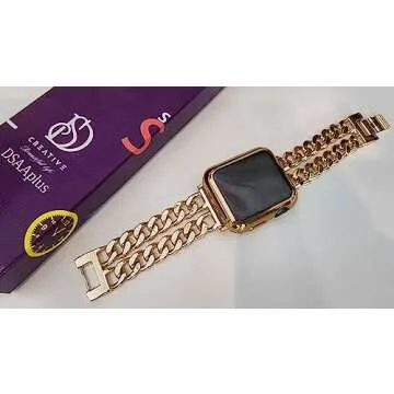 DSAAplus Compatible With Apple Watch Band 38mm 40mm 41mm 42mm 44mm 45mm Ultra 49mm,Stainless Steel Metal Cowboy Chain Style Replacement iWatch Series 8 7 6 5 4 3 2 1 Ultra SE2 SE Strap Wristband