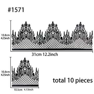 FUNSHOWCASE Large Pre-Made Ready to Use Edible Cake Lace Lattice Diamond Scallop 12-inch 10-piece Set Black