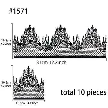 FUNSHOWCASE Large Pre-Made Ready to Use Edible Cake Lace Lattice Diamond Scallop 12-inch 10-piece Set Black