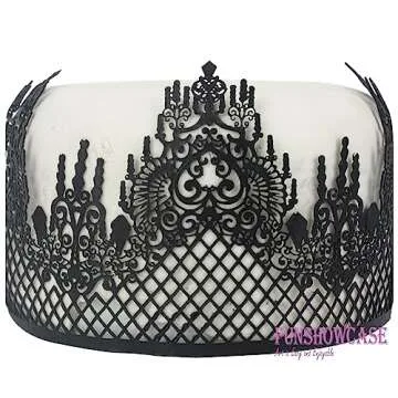 FUNSHOWCASE Large Pre-Made Ready to Use Edible Cake Lace Lattice Diamond Scallop 12-inch 10-piece Set Black