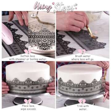 FUNSHOWCASE Large Pre-Made Ready to Use Edible Cake Lace Lattice Diamond Scallop 12-inch 10-piece Set Black