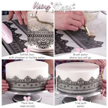 FUNSHOWCASE Large Pre-Made Ready to Use Edible Cake Lace Lattice Diamond Scallop 12-inch 10-piece Set Black