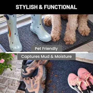 Sierra Concepts 2-Pack Striped Door Floor Mat - Indoor Outdoor Rug Entryway Welcome Mats with Rubber Backing for Shoe Scraper, Ideal for Inside Outside High Traffic Area, Steel Gray & Black 30 x 17