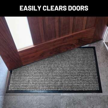 Sierra Concepts 2-Pack Striped Door Floor Mat - Indoor Outdoor Rug Entryway Welcome Mats with Rubber Backing for Shoe Scraper, Ideal for Inside Outside High Traffic Area, Steel Gray & Black 30 x 17