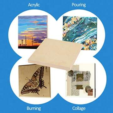Falling in Art Unfinished Birch Wood Canvas Panels Kit - 4 Pack of 8x8’’ Studio Cradle Boards fo...