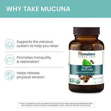 Himalaya Organic Mucuna/Pruriens Herbal Supplement, Supports Relaxation, Tension Relief, Brain Function, Non-GMO, USDA Organic, Vegan, Gluten Free, 600 mg, 60 Plant-Caplets, 60 Day Supply