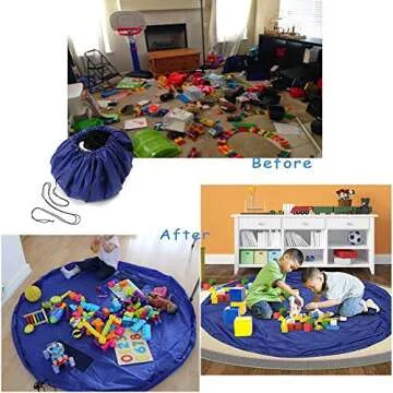 Everfunny Children's Play Mat and Toys Storage Bag - 60 inch Kids Playbag Toys Organizer Quick Pouch. Great for Storing Medium and Large Size Toy, Portable, Sturdy-Blue