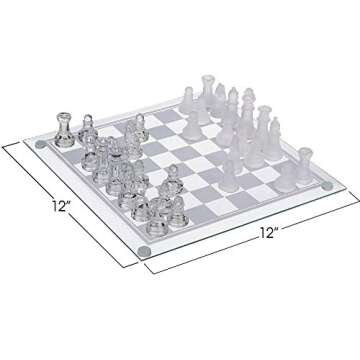 Gamie Premium Glass Chess Set, 12 Inch - Elegant Design - Durable Build - 32 Frosted and Clear Piece...