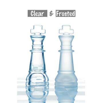 Gamie Premium Glass Chess Set, 12 Inch - Elegant Design - Durable Build - 32 Frosted and Clear Pieces - Felted Bottoms - Easy to Carry - Stable & Fully Functional for Chess Lovers