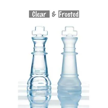 Gamie Premium Glass Chess Set, 12 Inch - Elegant Design - Durable Build - 32 Frosted and Clear Pieces - Felted Bottoms - Easy to Carry - Stable & Fully Functional for Chess Lovers