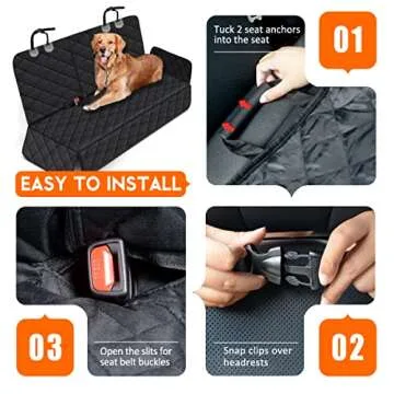 Yuntec Dog Car Seat Cover, Back Seat Cover for Dogs Pet Car Seat Protector Waterproof Bench Car Seat Cover, Non-Slip Reat Seat Cover fits Middle Armrest for Most Cars Trucks SUVs - Black