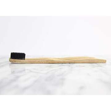 bmbu Bamboo Toothbrush 4 Pack - Medium/Soft Charcoal Bristles Tooth Brushes Wooden Handle - BPA Free...