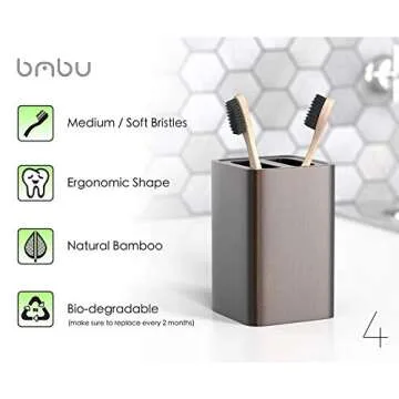 bmbu Bamboo Toothbrush 4 Pack - Eco Friendly Premium Gift