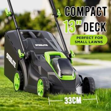 Lightweight STEELITE 13-Inch Electric Lawn Mower with Brushless Motor, Battery & Charger Included
