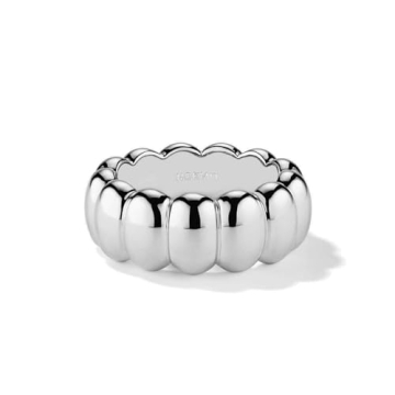 NOKMIT Chunky Silver Statement Rings for Women 14K Silver Tone Cute Puffy Dome Croissant Thumb Band ...