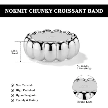 NOKMIT Chunky Silver Statement Ring for Trendy Women