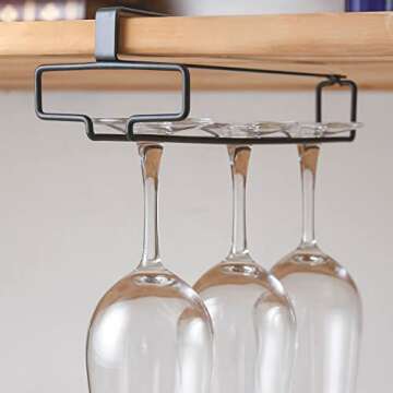 GeLive Under Cabinet Wine Glass Rack Double Row Stemware Holder Kitchen Hanger No Drilling Metal Win...