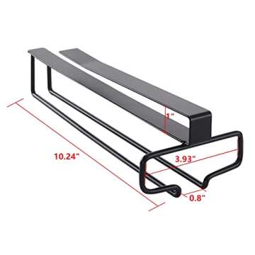 GeLive Under Cabinet Wine Glass Rack Double Row Stemware Holder Kitchen Hanger No Drilling Metal Wine Glass Storage Organizer (Black, 2)