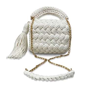 CHQEL Evening Clutch Bag for Women, Handmade Crochet Wedding Party Purse, Small Flap Formal Crossbody Handbag Evening Clutch (Lilac)