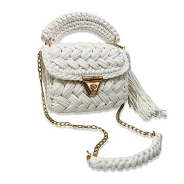 CHQEL Evening Clutch Bag for Women, Handmade Crochet Wedding Party Purse, Small Flap Formal Crossbody Handbag Evening Clutch (Lilac)