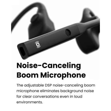 SHOKZ (AfterShokz OpenComm - Bone Conduction Open-Ear Stereo Bluetooth Headset with Noise-Canceling Boom Microphone - Wireless Headset for Mobile Use, with Bookmark