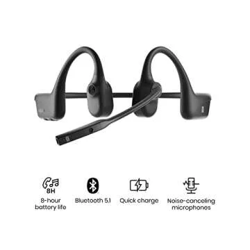 SHOKZ (AfterShokz OpenComm - Bone Conduction Open-Ear Stereo Bluetooth Headset with Noise-Canceling Boom Microphone - Wireless Headset for Mobile Use, with Bookmark