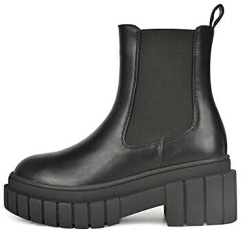 READYSALTED Women's Ankle Low Heel Platform Chunky Sole chelsea Slip On Boots(HONGO1-BK,US8)