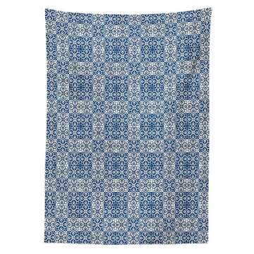 Lunarable Ethnic Tablecloth, Portuguese Azulejo Tiles Moroccan Culture Elements Bicolor Arrangement,...