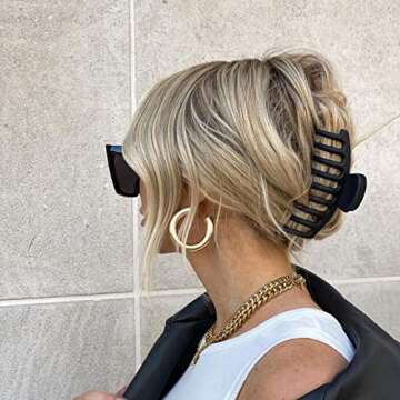 YANRONG Matte Large Hair Claw For Women Spring Design Non-Slip For Thick Hair Banana Openwork Geometry Hair Clips Hair Styling Accessories Strong Hold Barrettes (3PCS)