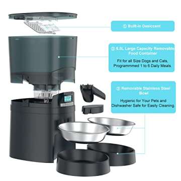 Cat Feeder, HoneyGuaridan 6.5L Automatic Pet Feeder for Two Cats Dogs Food Dispenser Auto Cat Feeder...