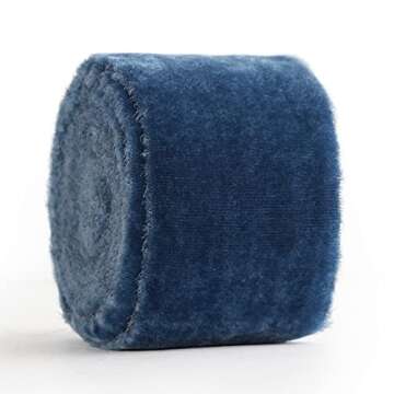 HUIHUANG Blue Silk Velvet Ribbon 2 inch Handmade Fring Ribbon Frayed Velvet Ribbon for Gift Wrapping, Flower Bouquet, Invitations, Holiday Christmas Decor, Wedding Bridal Shower Decor-3 Yards