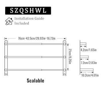 SZQSHWL Bathroom Towel Bar, 16-30 Inch Adjustable Towel Racks for Bathroom,3-Tiers Stainless Steel L...