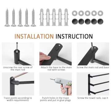 SZQSHWL Bathroom Towel Bar, 16-30 Inch Adjustable Towel Racks for Bathroom,3-Tiers Stainless Steel Ladder Towel Rails, Wall Mounted Matte Black Hand Towel Holder for Bath