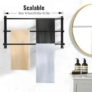 SZQSHWL Bathroom Towel Bar, 16-30 Inch Adjustable Towel Racks for Bathroom,3-Tiers Stainless Steel Ladder Towel Rails, Wall Mounted Matte Black Hand Towel Holder for Bath