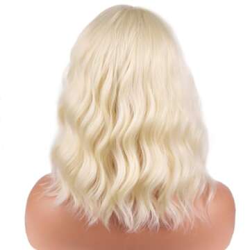 BERON 14 Inches Blonde Wig for Women Short Curly Wig Blonde Wig with Bangs Bob Wig Blonde for Daily Party Wig Cap Include