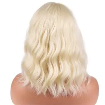 BERON 14 Inches Blonde Wig for Women Short Curly Wig Blonde Wig with Bangs Bob Wig Blonde for Daily Party Wig Cap Include